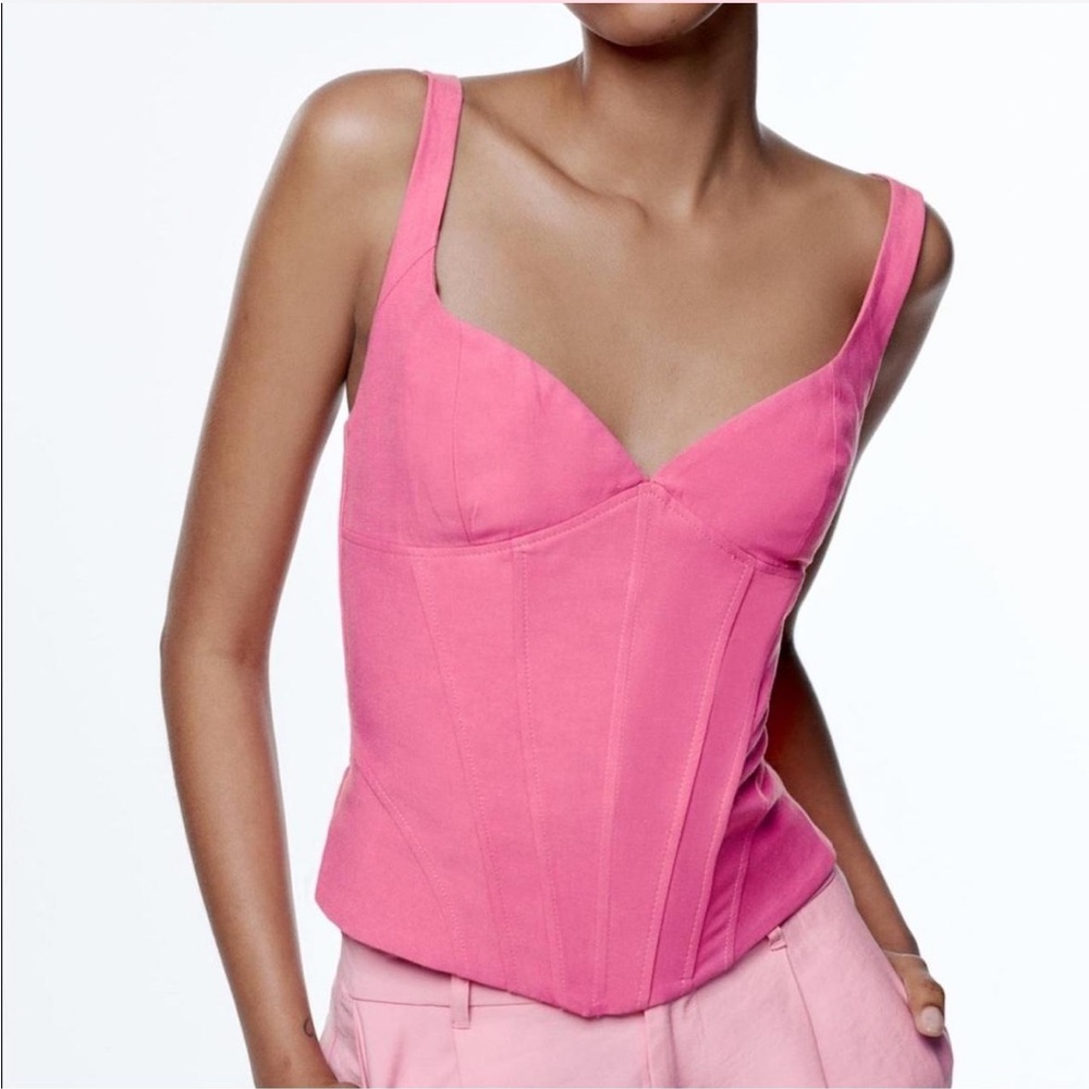 Pink Zara linen blend corset top!! Size Small